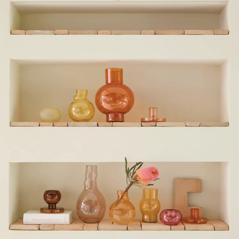 Vase boule orange en verre recyclé...