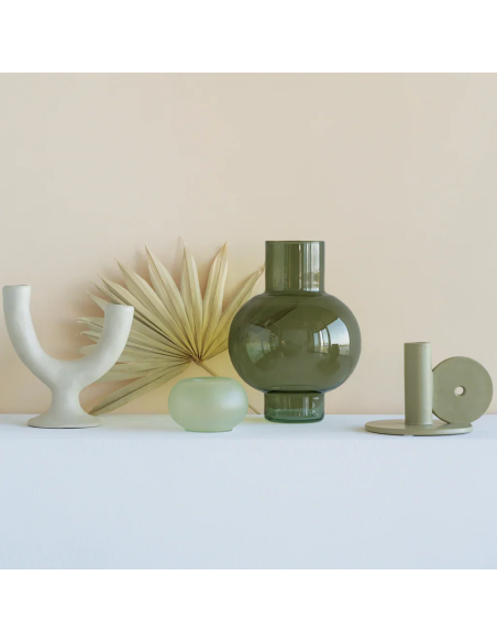 Vase boule vert olive en verre recyclé 18x8x24 cm Tummy
