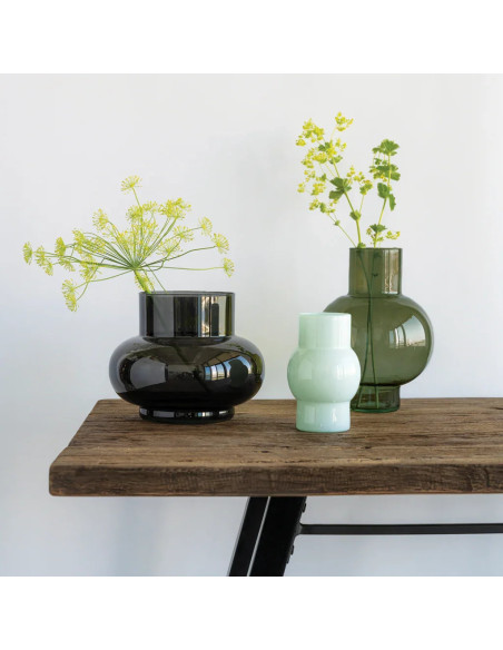 Vase boule vert olive en verre recyclé 18x8x24 cm Tummy