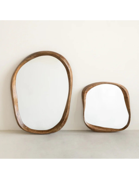 Miroir mural organique bois de manguier brun 50x70x5 cm Shizu