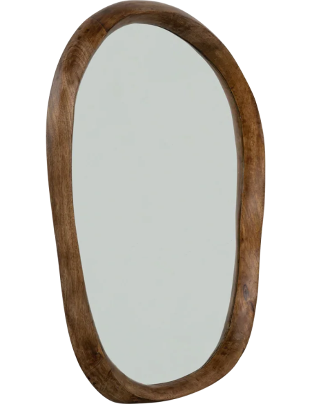 Miroir mural organique bois de manguier brun 50x70x5 cm Shizu
