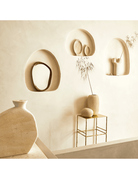 Miroir mural organique brun en bois de manguier 41x5x30 cm Shizu