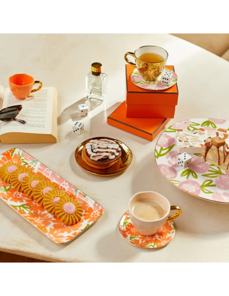 Plat à cake floral en grès orange 31x14x1,5 cm Good Morning