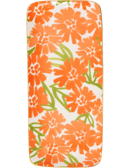 Plat à cake floral en grès orange 31x14x1,5 cm Good Morning