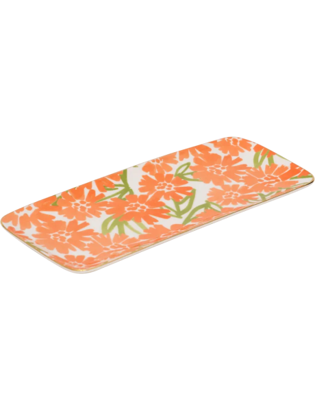 Plat à cake floral en grès orange 31x14x1,5 cm Good Morning