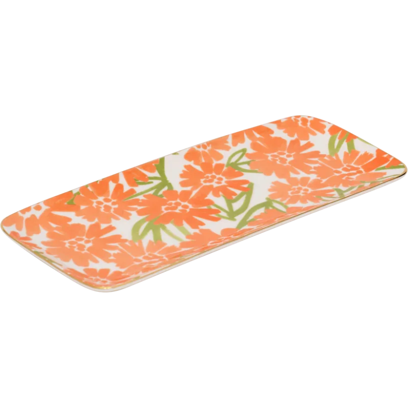 Plat à cake floral en grès orange...