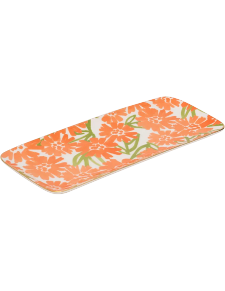 Plat à cake floral en grès orange 31x14x1,5 cm Good Morning