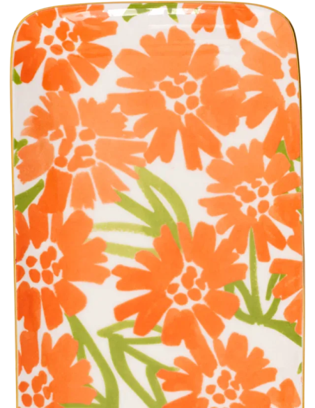 Plat à cake floral en grès orange 31x14x1,5 cm Good Morning