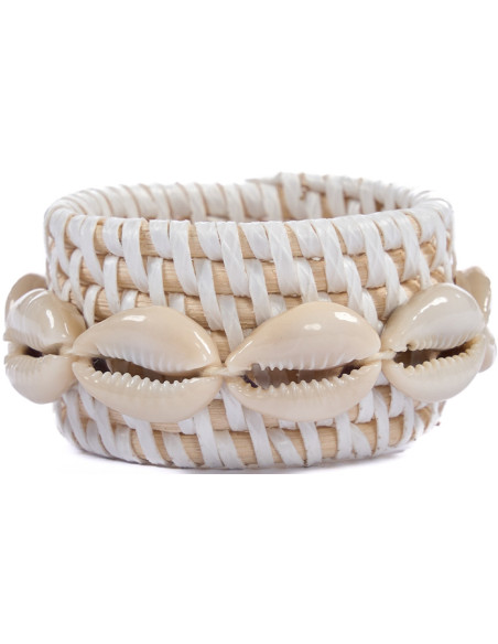 Rond de serviette rotin blanc coquillages Ø7x2 cm The Rattan Shell