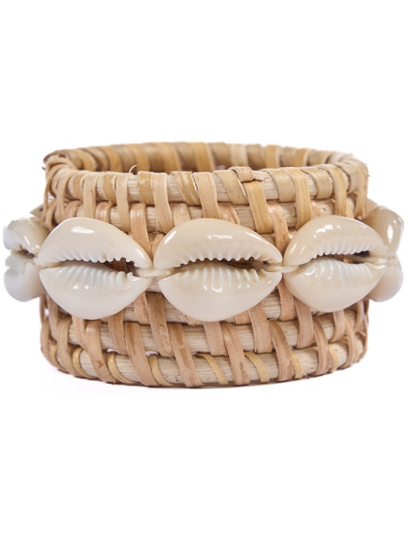 Rond de serviette rotin naturel coquillages blancs Ø7x2...
