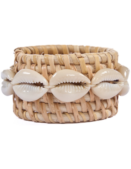Rond de serviette rotin naturel coquillages blancs Ø7x2 cm The Rattan Shell