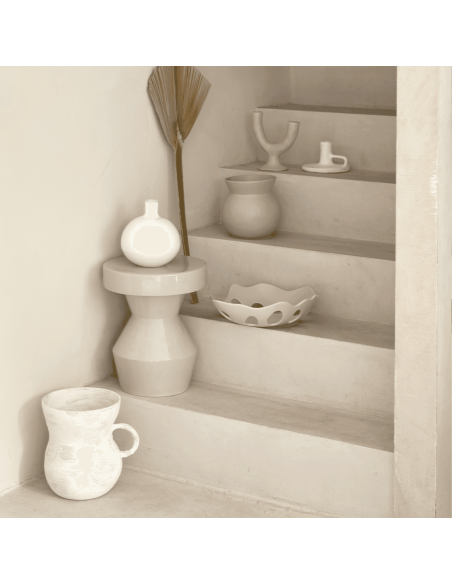 Table d’appoint céramique beige 30x30x35 cm Sculptural