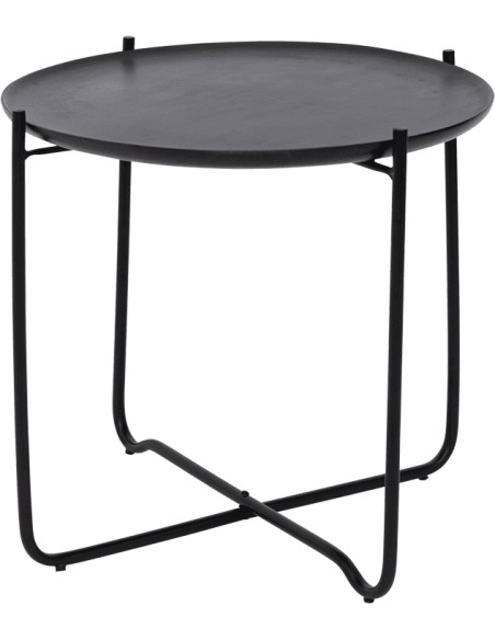 Table basse ronde noire manguier et fer Ø50x45 cm Fez