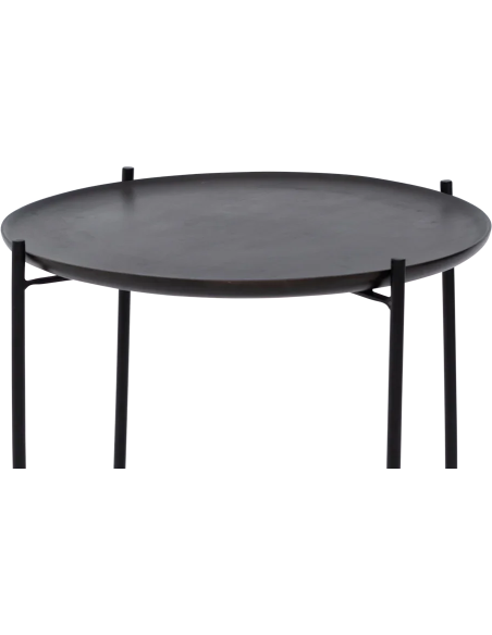 Table basse ronde noire manguier et fer Ø50x45 cm Fez