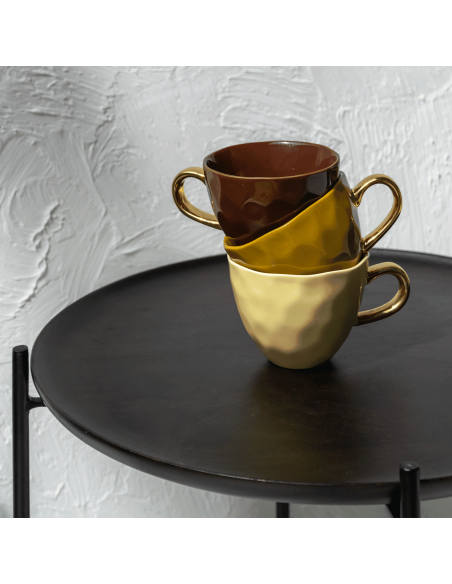 Table basse ronde noire manguier et fer Ø50x45 cm Fez