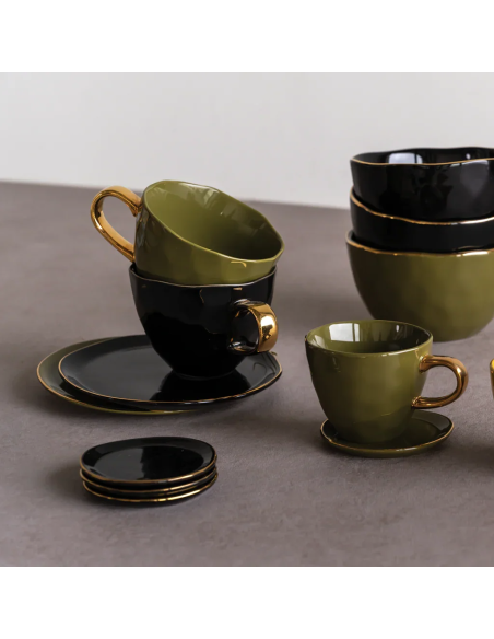 Petite assiette céramique noire et dorée Ø9 cm Good Morning