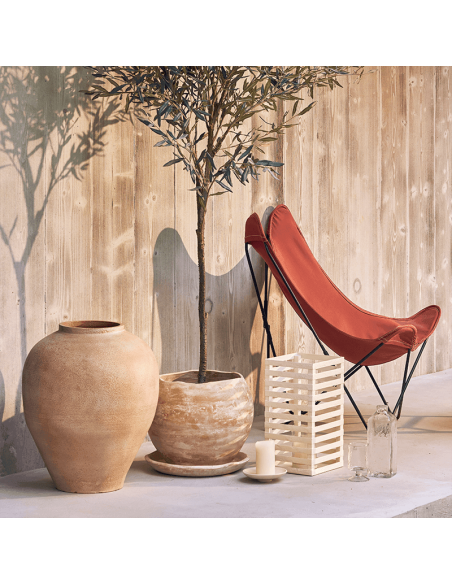 Grand cache-pot terre cuite beige patiné Ø48,5x55 cm Ava