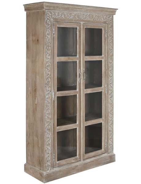 Vitrine vaisselier en manguier blanc décapé 120x44x210 cm...