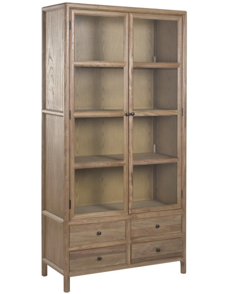 Vitrine vaisselier en orme et verre bois naturel 100x42x202 cm Noryane