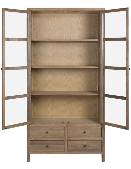 Vitrine vaisselier en orme et verre bois naturel 100x42x202 cm Noryane