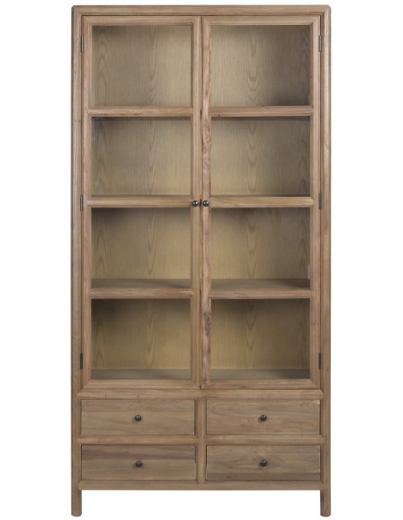 Vitrine vaisselier en orme et verre bois naturel 100x42x202 cm Noryane