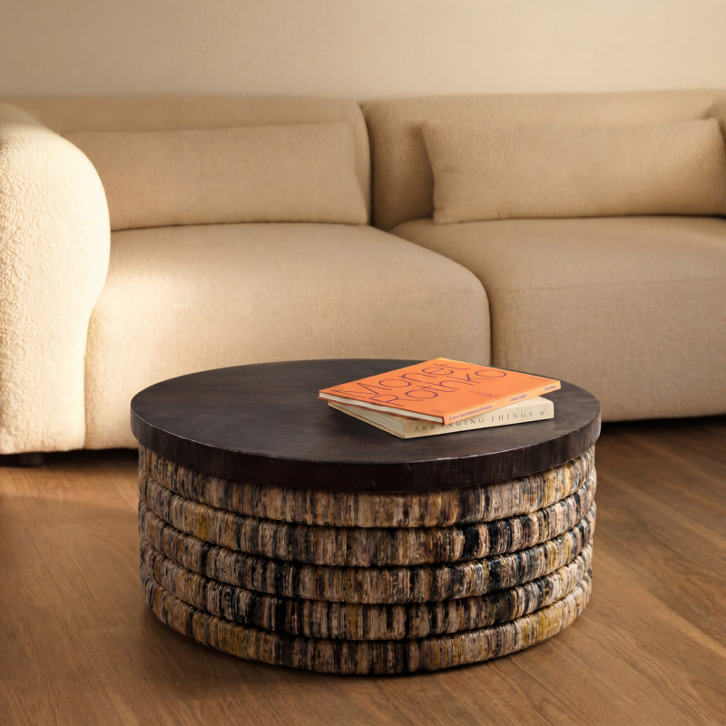 Table basse ronde noire en teck et...