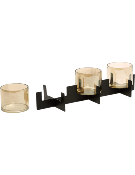 Photophore triple noir en laiton et verre ambré 39,5 cm The Trio