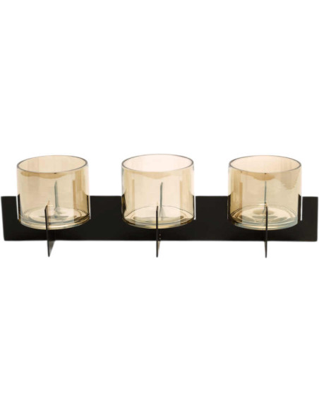 Photophore triple noir en laiton et verre ambré 39,5 cm The Trio