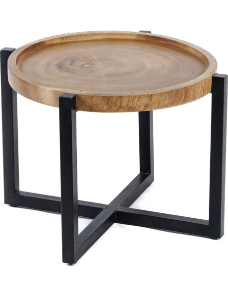 Table d’appoint ronde en bois de suar et métal noir 56 cm...