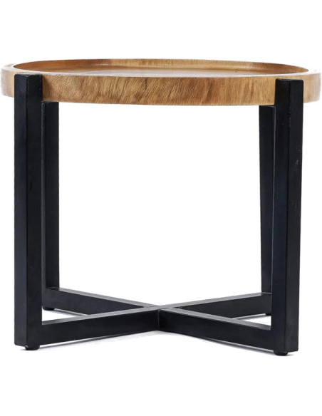 Table d’appoint ronde en bois de suar et métal noir 56 cm The Rain Tree