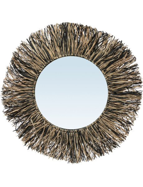 Miroir rond en raphia à franges naturel et noir 55 cm The...