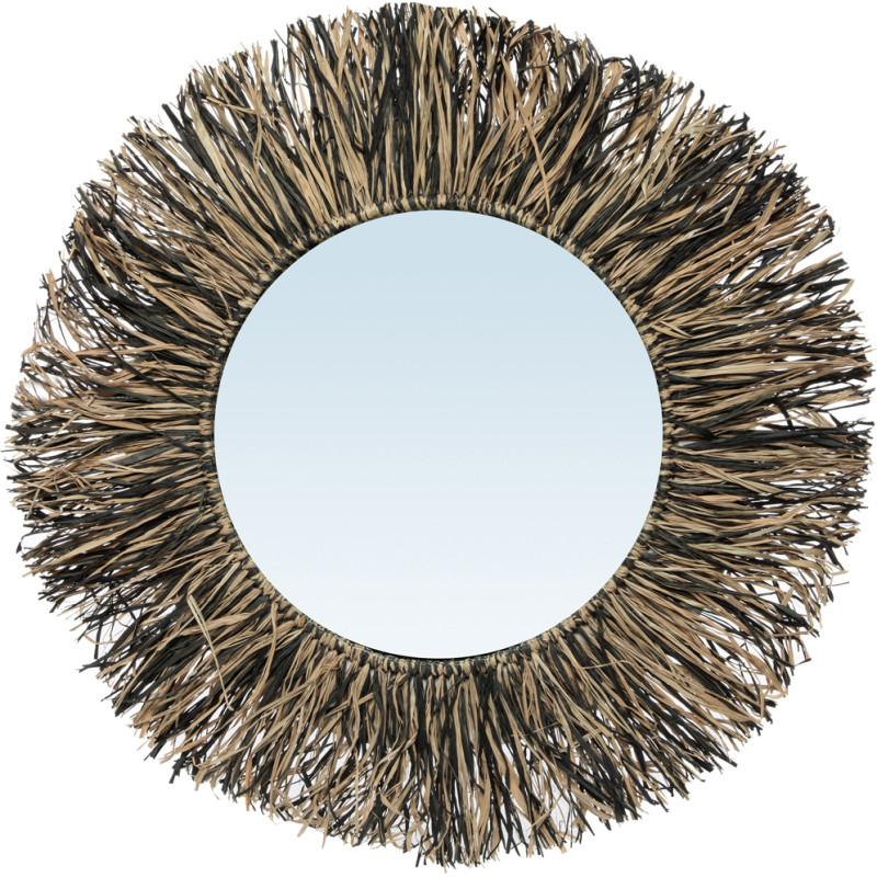 Miroir rond en raphia à franges...