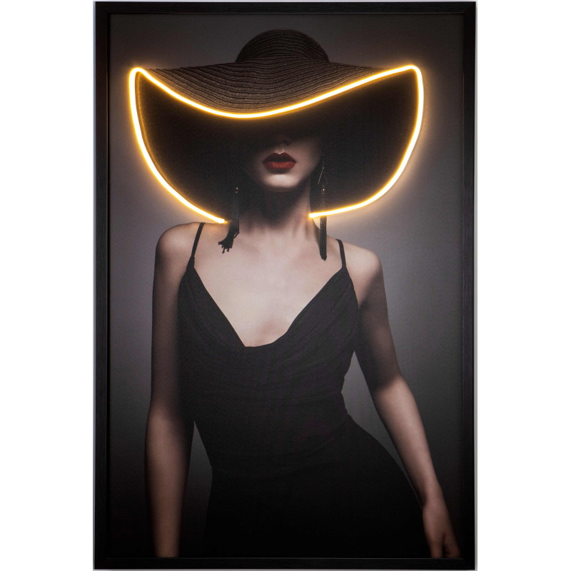 Tableau lumineux LED femme au chapeau...