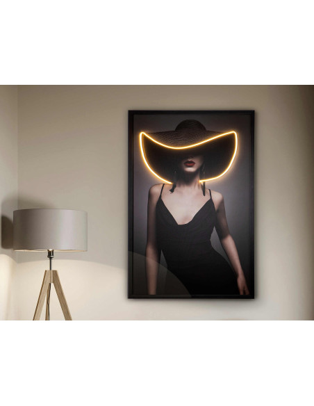 Tableau lumineux LED femme au chapeau 80x120 cm Pamela