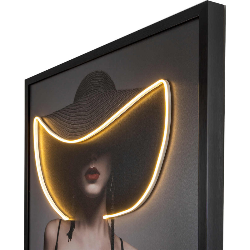 Tableau lumineux LED femme au chapeau...