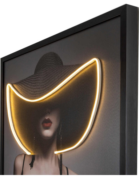 Tableau lumineux LED femme au chapeau 80x120 cm Pamela