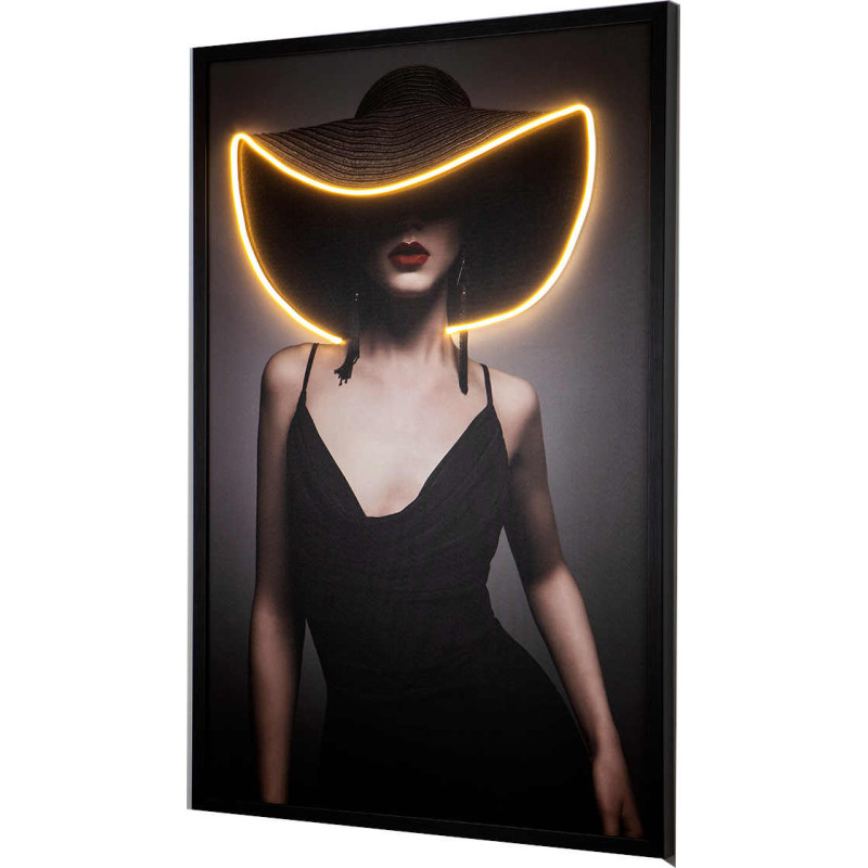 Tableau lumineux LED femme au chapeau...