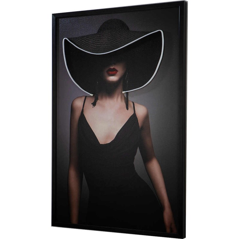Tableau lumineux LED femme au chapeau...