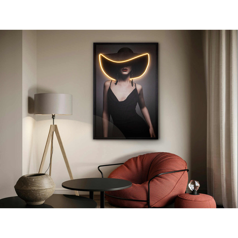 Tableau lumineux LED femme au chapeau...