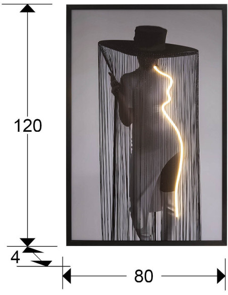 Tableau lumineux LED femme au chapeau 80x120 cm Diva