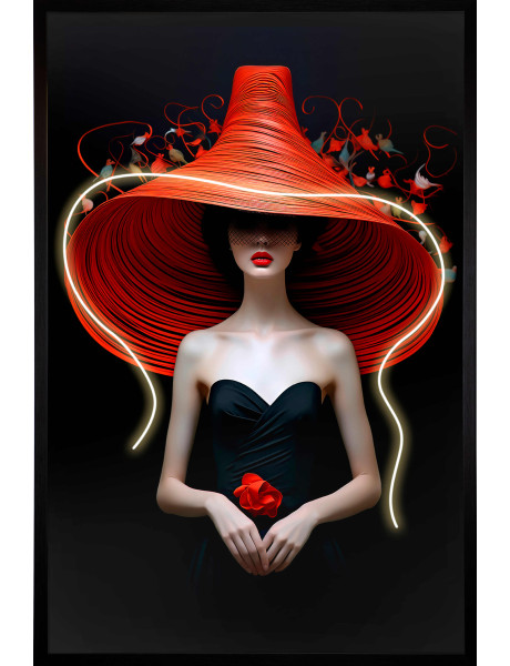 Tableau lumineux LED femme au chapeau rouge 80x120 cm Tocado
