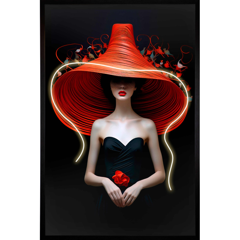 Tableau lumineux LED femme au chapeau...