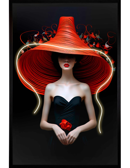 Tableau lumineux LED femme au chapeau rouge 80x120 cm Tocado