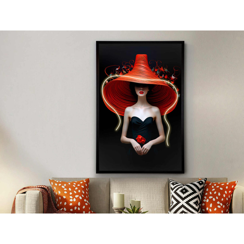 Tableau lumineux LED femme au chapeau...
