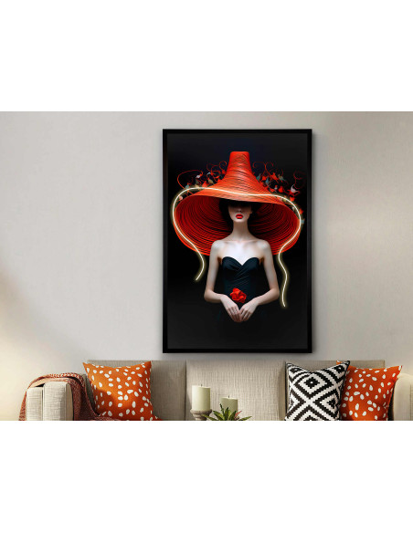 Tableau lumineux LED femme au chapeau rouge 80x120 cm Tocado