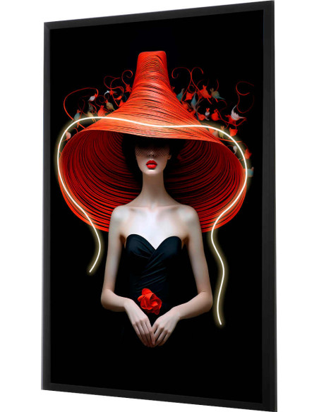 Tableau lumineux LED femme au chapeau rouge 80x120 cm Tocado