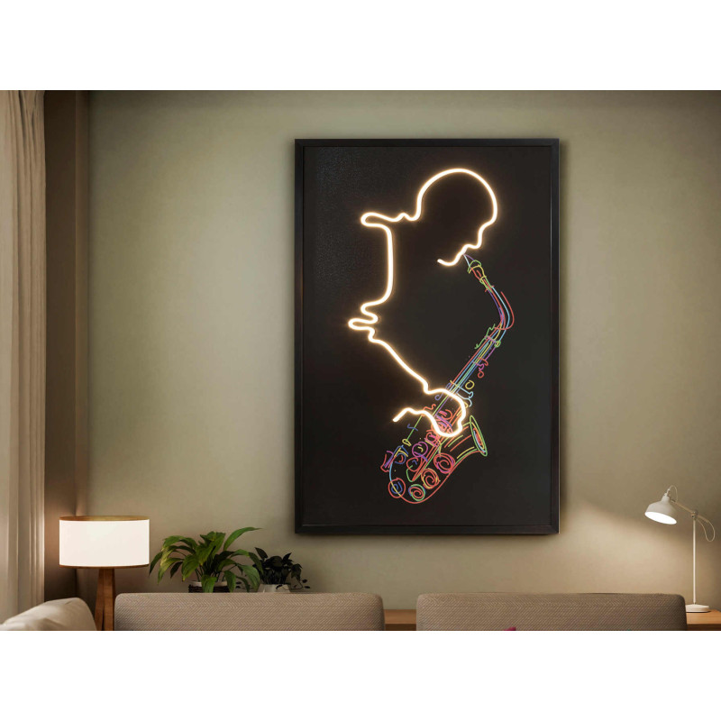 Tableau lumineux LED saxophoniste sur...