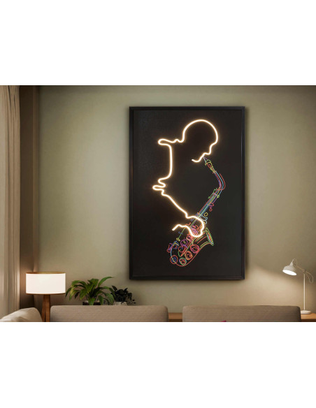 Tableau lumineux LED saxophoniste sur toile 80x120 cm Saxofón