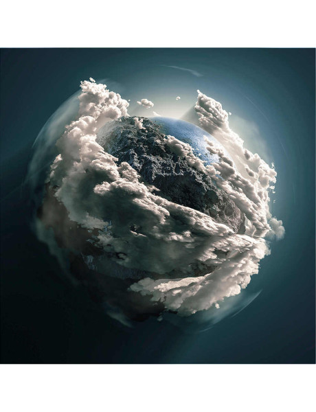 Tableau sur verre trempé bleu pétrole planète nuages...