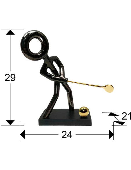 Sculpture golfeur noire et dorée en résine 24x29x17 cm Golf